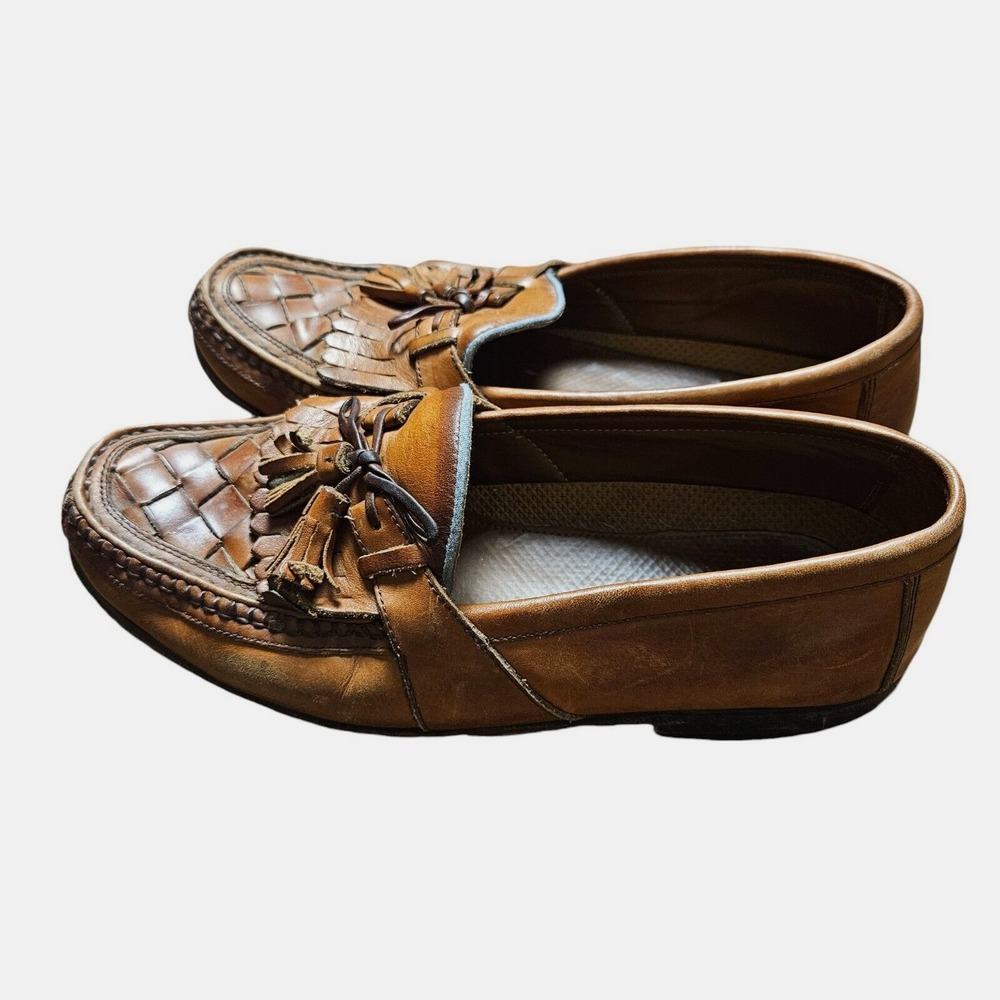 Johnston & Murphy Loafers Mens Brown Leather Tasseled Basket Weave Size 10‎ M